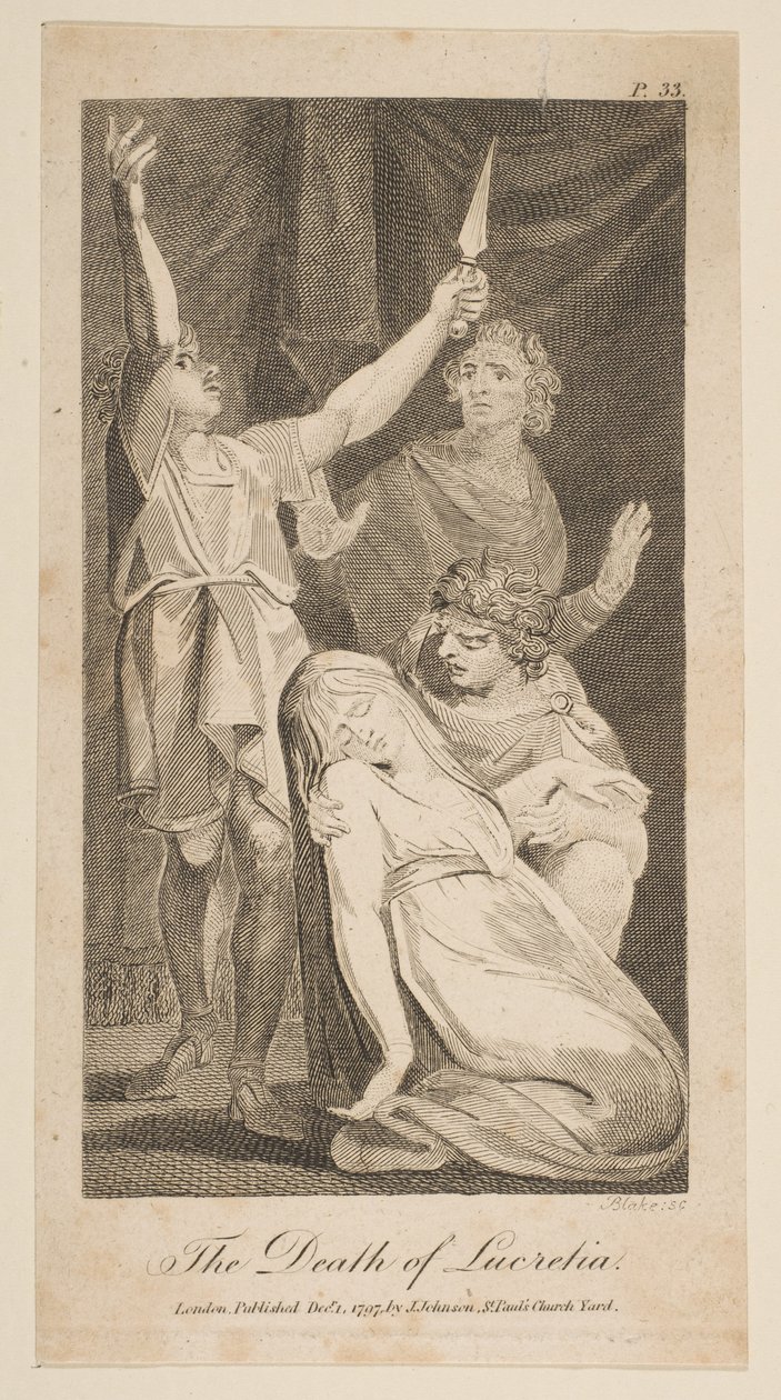 Lucretia halála, Allens Új és pártatlan római történelemből, 1797. alkotó: William Blake