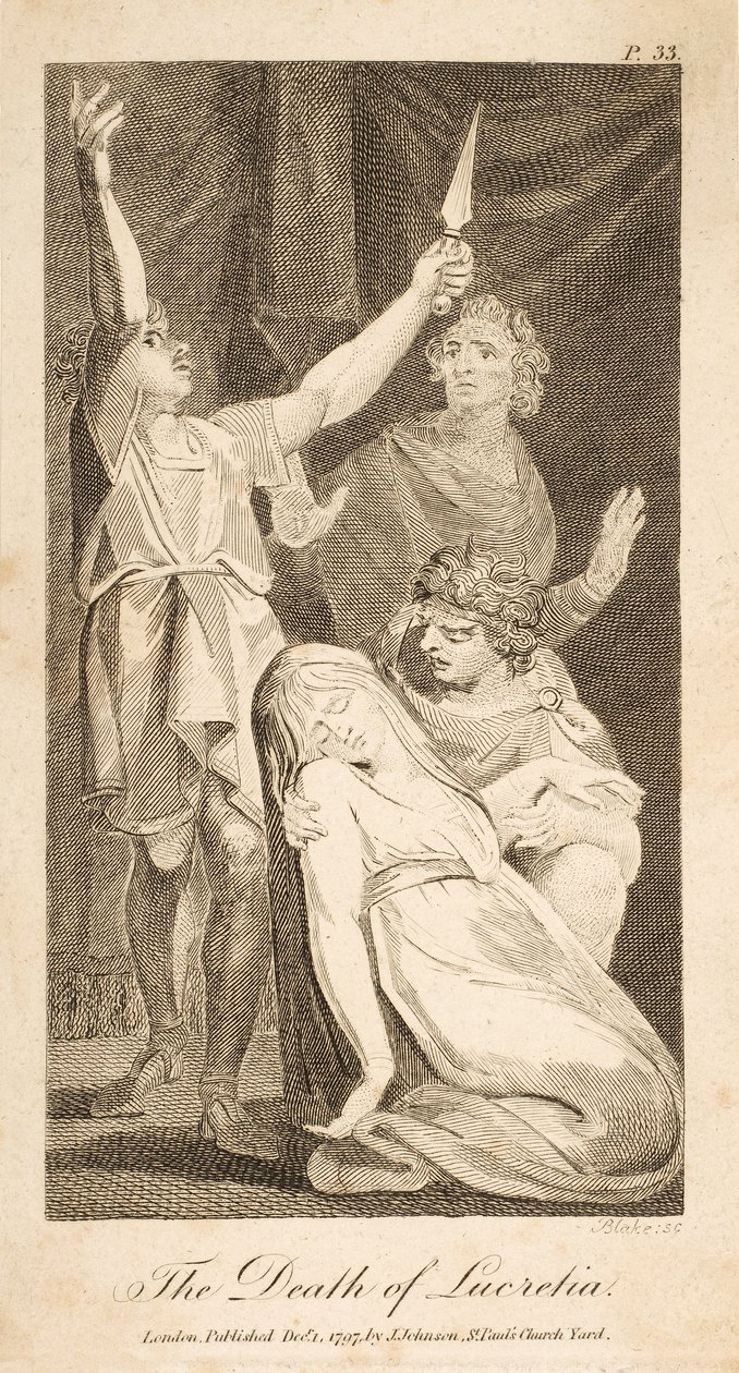 Lucretia halála, Allen új és pártatlan római történelméből, pub. 1797 (metszet) alkotó: William Blake