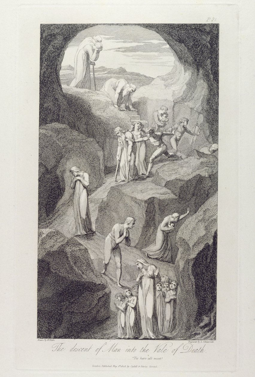 The Descent of Man into the Vale of Death, 8. o., Illusztráció William Blake (1757-1827) „The Grave, A Poem” című művéből, Luigi Schiavonetti (1765-1810) metszete, 1808 alkotó: William Blake