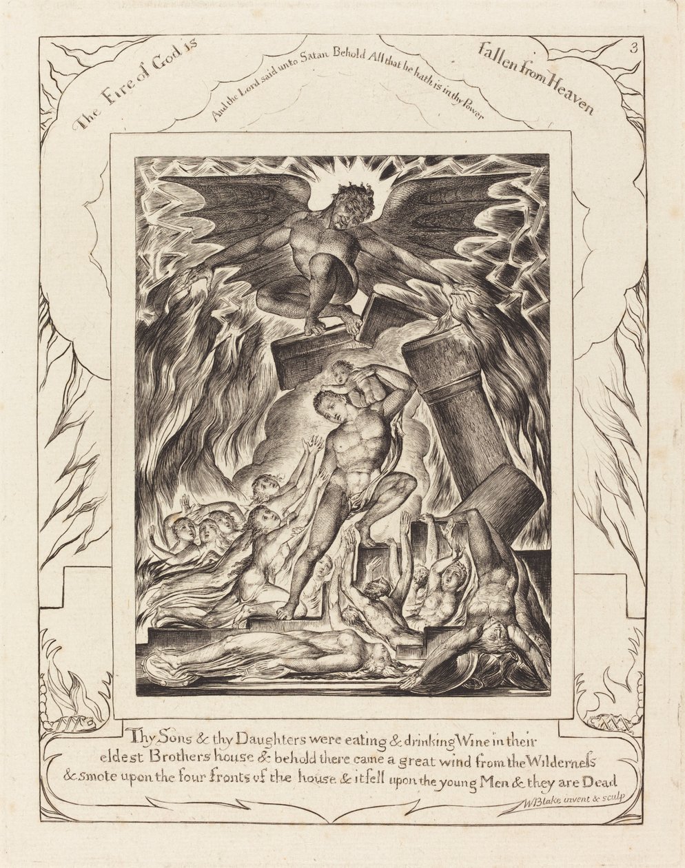 Jób fiainak elpusztítása, 1825. alkotó: William Blake