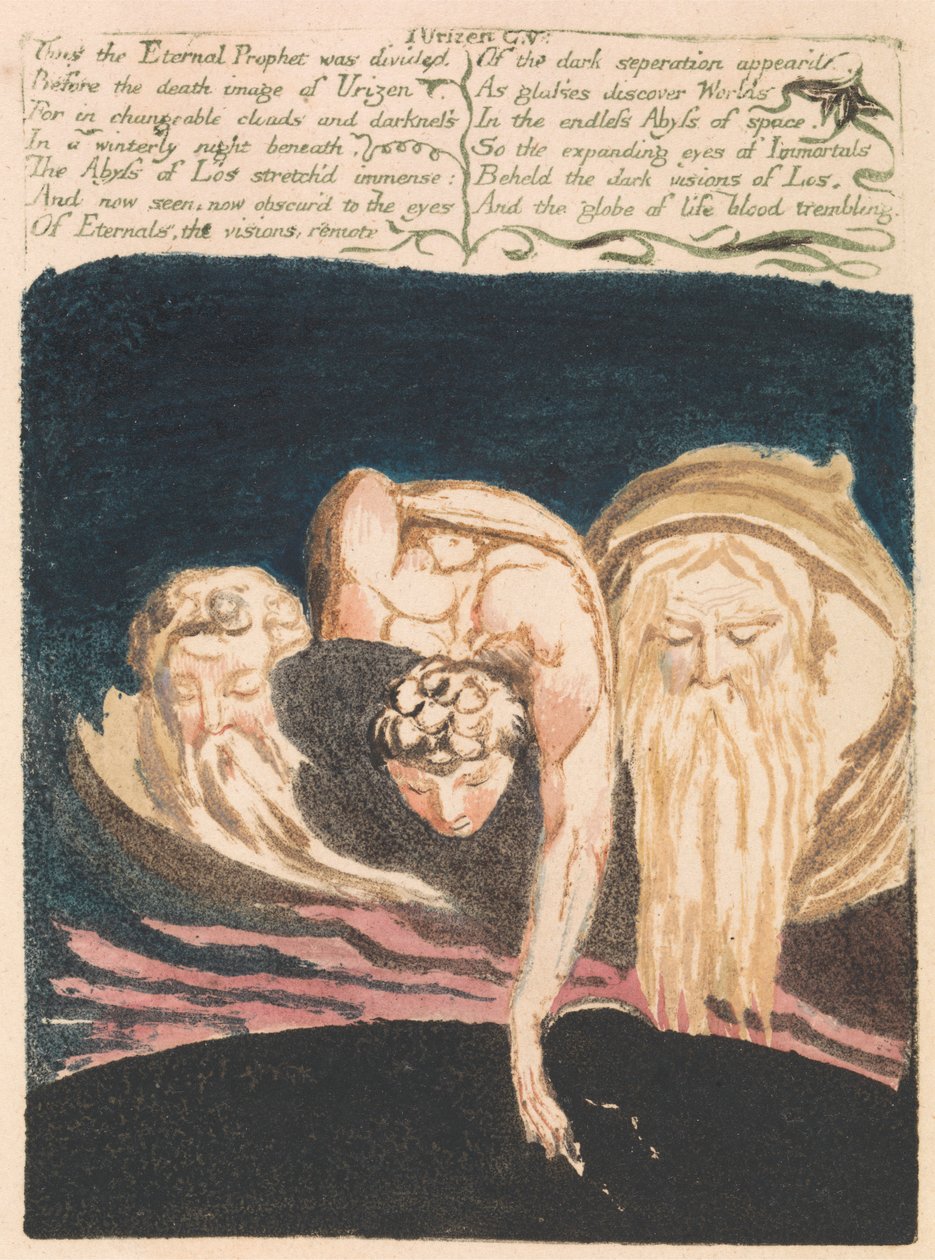 Urizen első könyve, 13. tábla: „Így osztották meg az Örök Prófétát...” (Bentley 15.) alkotó: William Blake