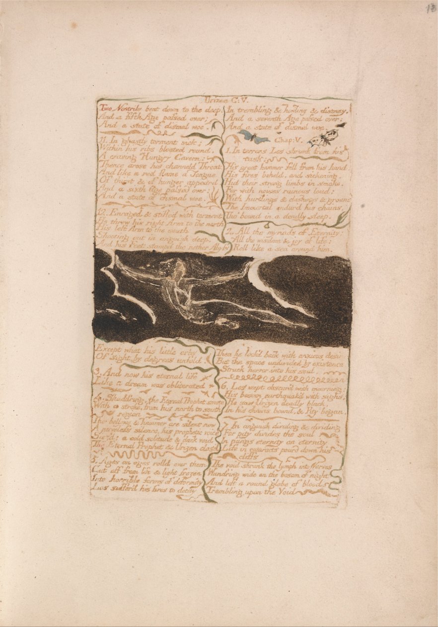 Urizen első könyve, 16. lemez, két orrlyuk a mélybe hajlott ... (Bentley 13) alkotó: William Blake