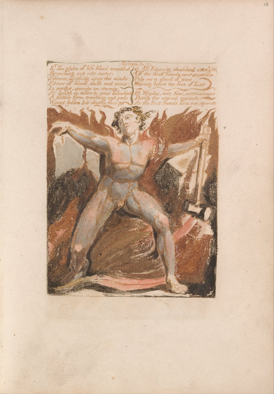 Urizen első könyve, 17., 8. lemez. Az élet földgömbje vér remegett ... (Bentley 18) alkotó: William Blake