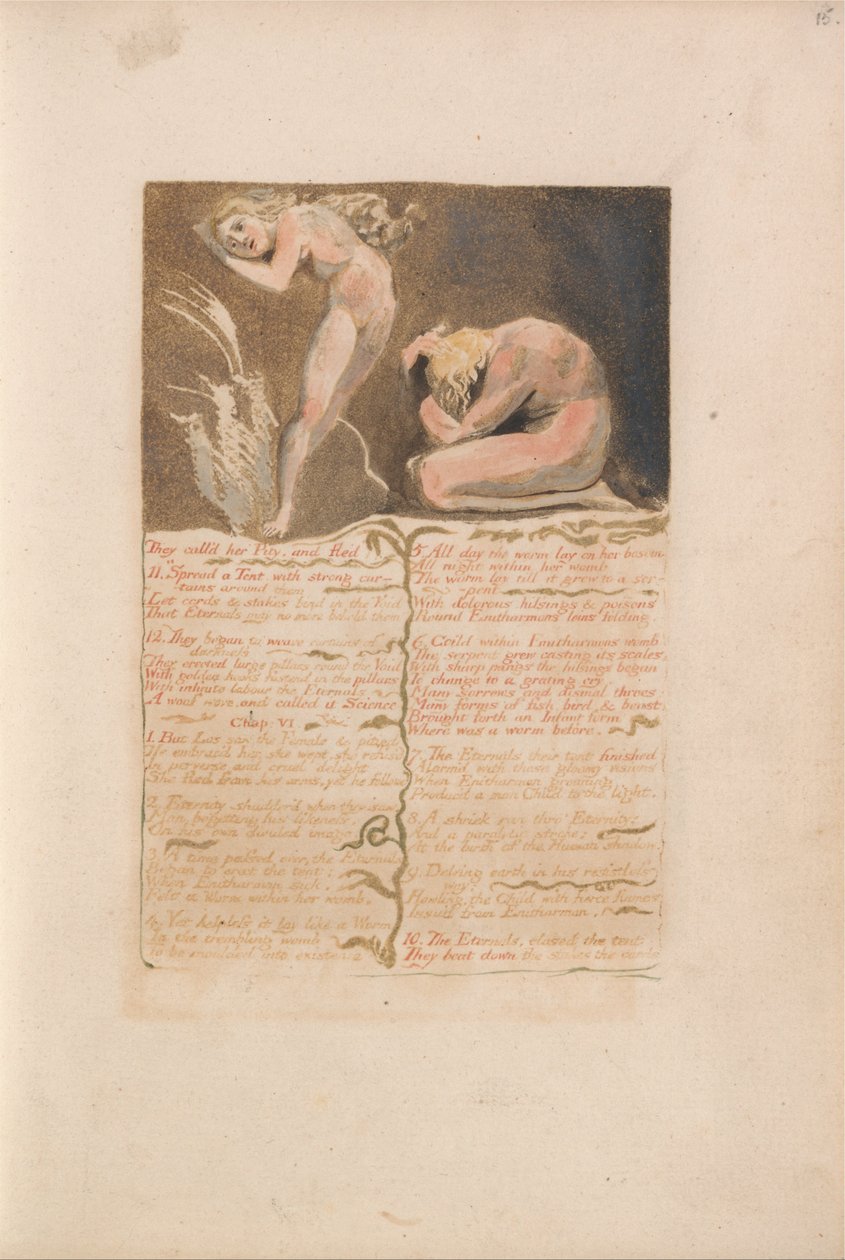 Urizen első könyve, 19. tábla, Sajnálták és elmenekültek... (Bentley 19.) alkotó: William Blake