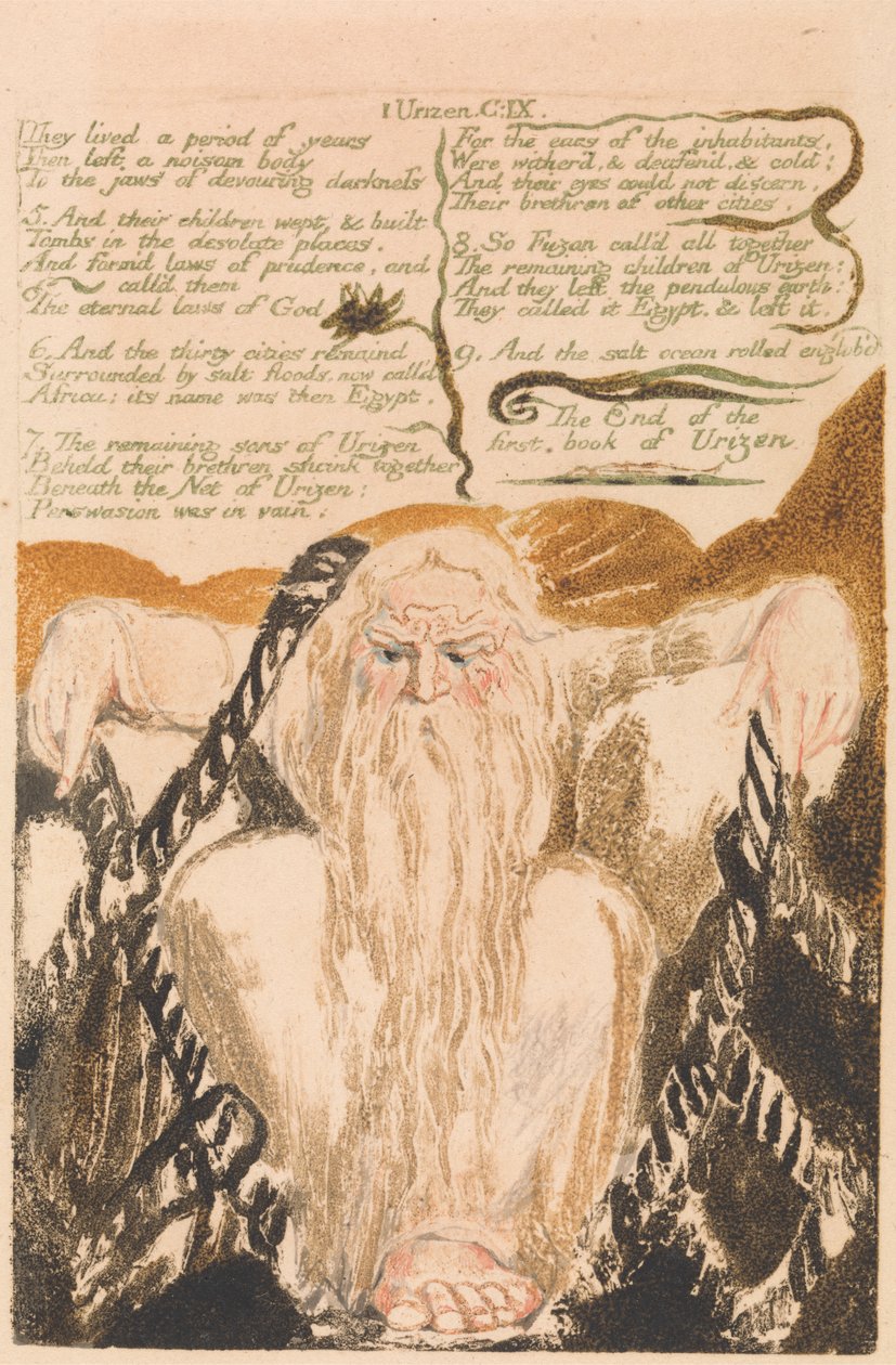 Urizen első könyve, 25. tábla: „Egy évig éltek…” (Bentley 28) alkotó: William Blake