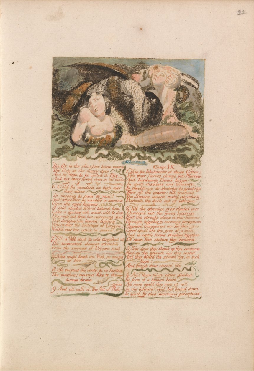 Urizen első könyve, 26. tábla, Az ökör a vágóhídon nyög... (Bentley 25.) alkotó: William Blake