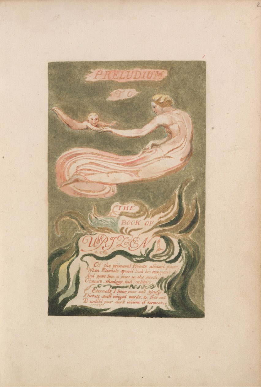 Urizen első könyve, 2. lemez, Preludium az Urizen könyvéhez (Bentley 2) alkotó: William Blake