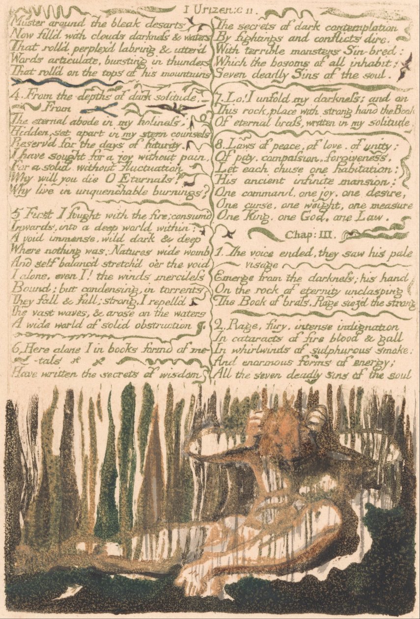 Urizen első könyve, 4. tábla, Gyülekezés a sivár desart körül. . . . (Bentley 4) alkotó: William Blake