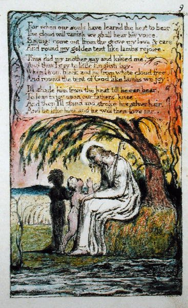 „The Little Black Boy” 9. lemez (Bentley 10) a „Songs of Innocence and of Experience”-ből (Bentley Copy L) 1789-94 (magas metszet tollal és akvarellel) alkotó: William Blake