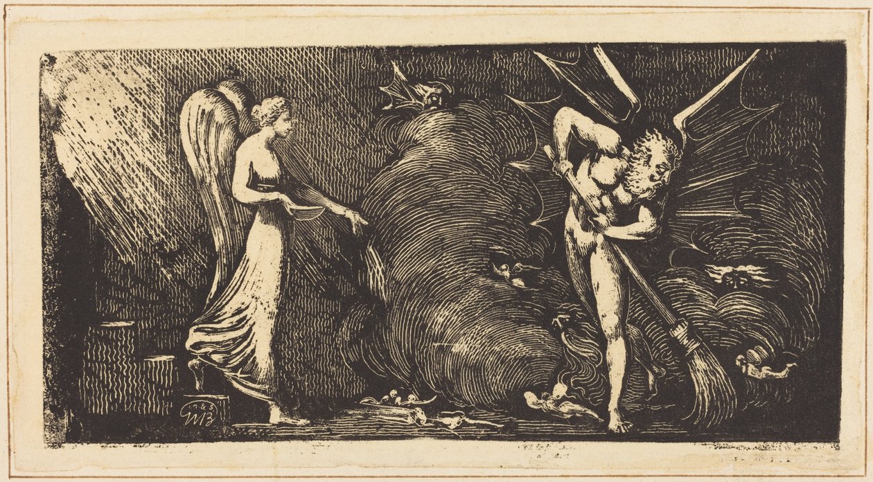 A férfi, aki a tolmács szalonját söpri alkotó: William Blake