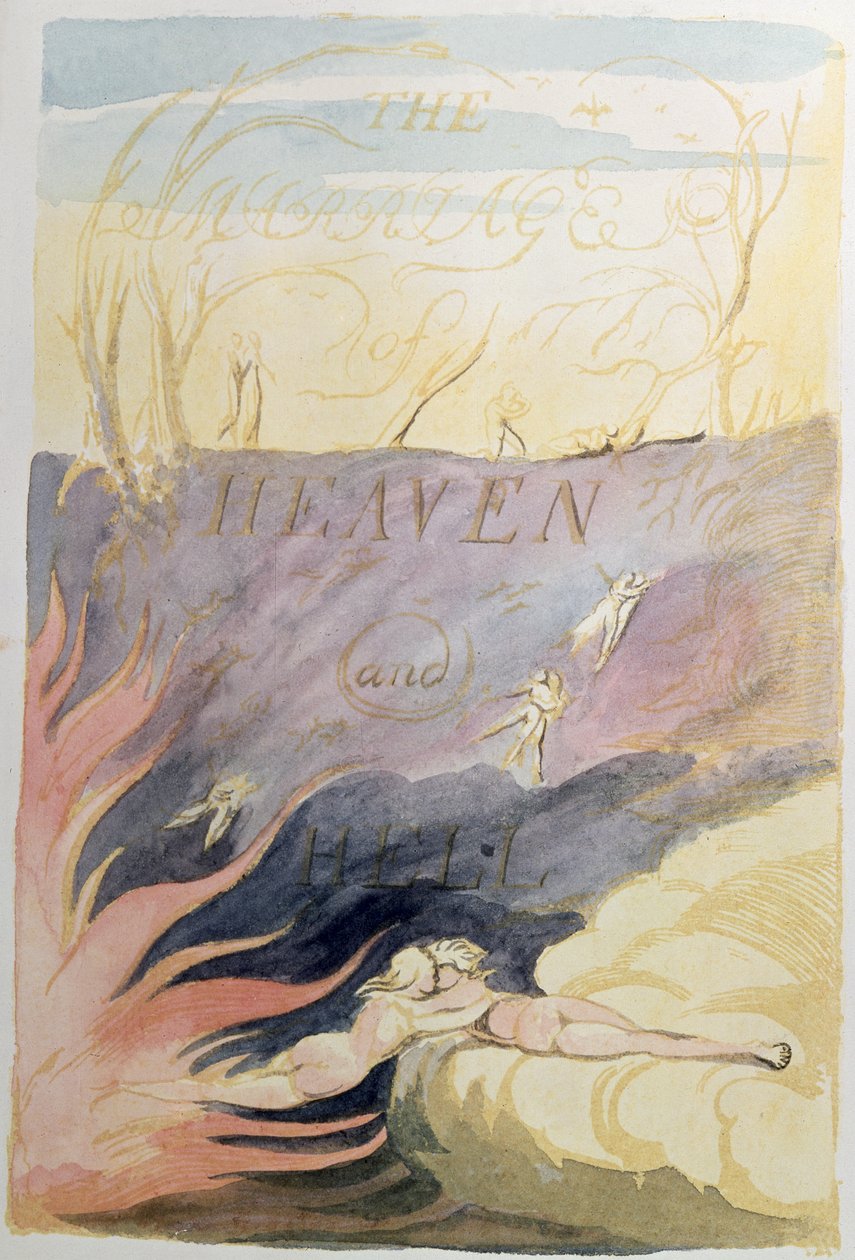 A menny és a pokol házassága; címlap, 1790-93 (dombormetszet, wc-vel színezve) alkotó: William Blake