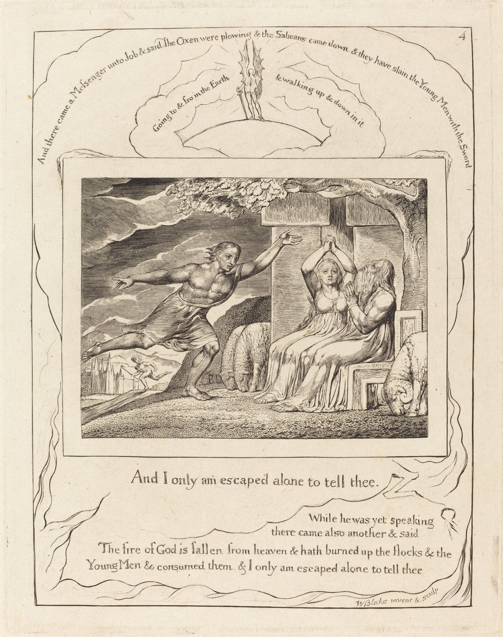 A hírnökök elbeszélik Jóbnak a szerencsétlenségeit alkotó: William Blake