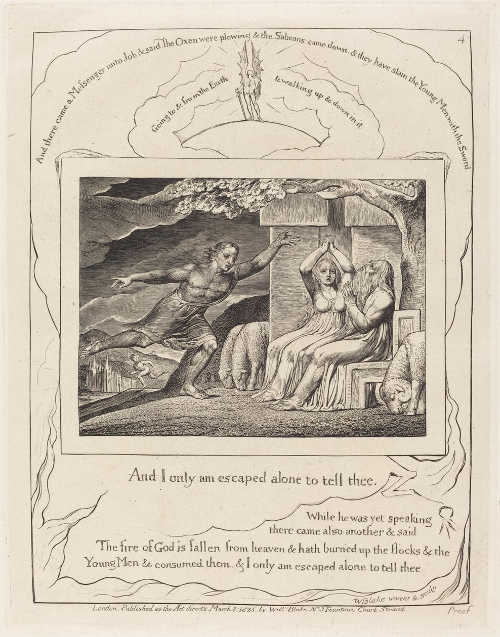 A hírnökök elbeszélik Jóbnak a szerencsétlenségét, 1825. alkotó: William Blake