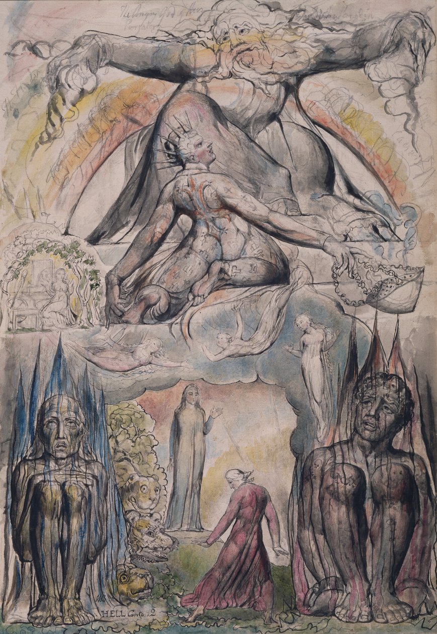Vergilius küldetése, illusztráció Dante Alighieri „The Divine Comedy” „Pokol” 2. énekéből alkotó: William Blake