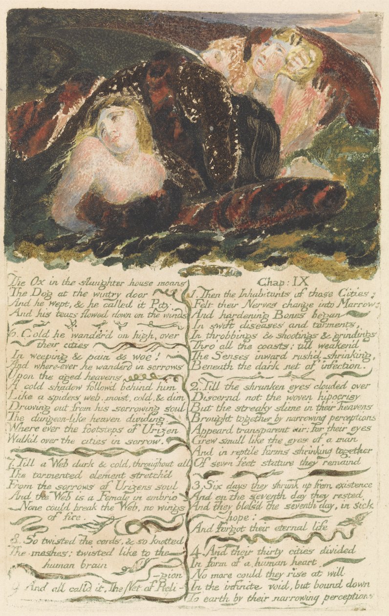 „Az ökör a vágóhídon nyög...”, „The First Book of Urizen” 23. tábla alkotó: William Blake