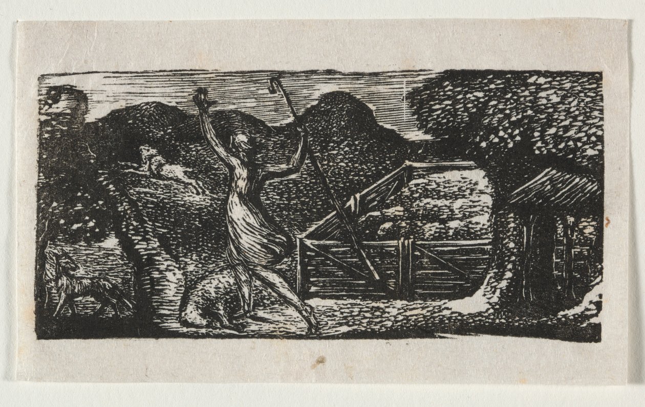 Vergilius pásztorai, I. ecloga: A pásztor elűzi a farkast alkotó: William Blake
