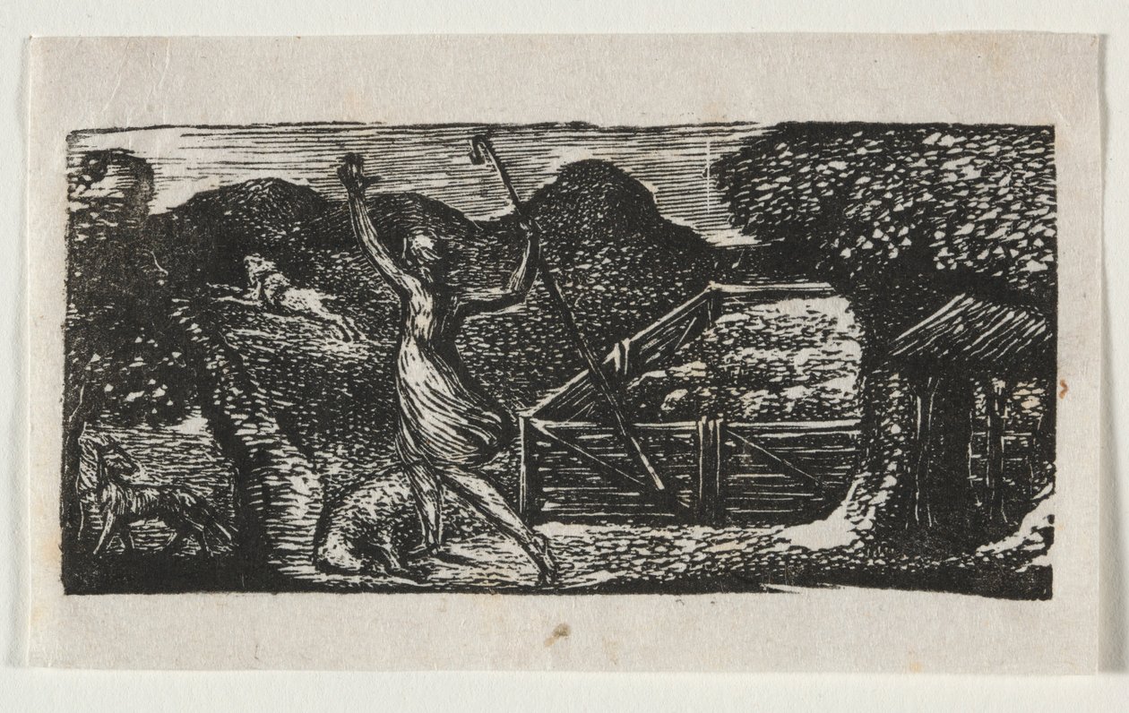 Vergilius pásztorai, I. ecloga: A pásztor elűz egy farkast, 1821. alkotó: William Blake