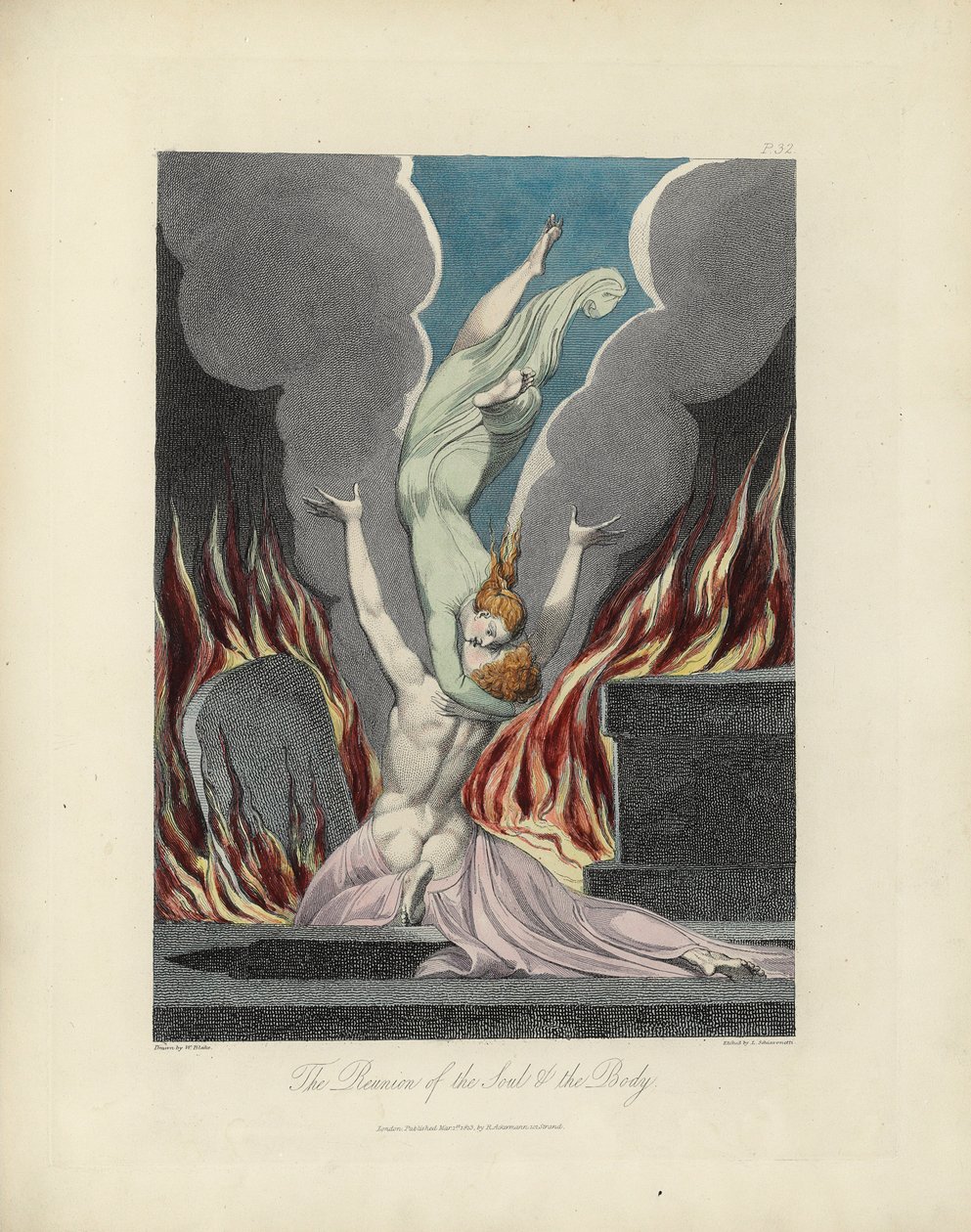 A lélek és a test találkozása, illusztráció Robert Blair "The Grave" című művéből, vésette Louis Schiavonetti alkotó: William Blake