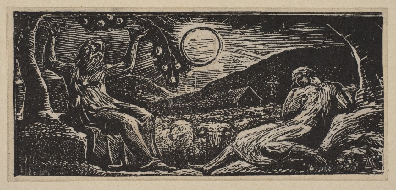 Thenot Under a Fruit Tree, Thorntons Pastorals of Vergil, 1821-ből. alkotó: William Blake