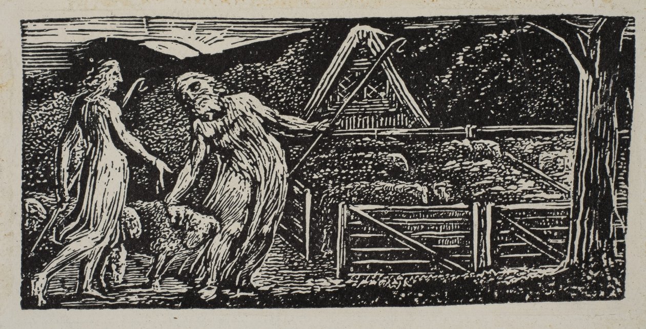 Thenot és Colinet együtt vezetik nyájaikat, Thornton Vergilius pásztorai című művéből, 1821-ből. alkotó: William Blake