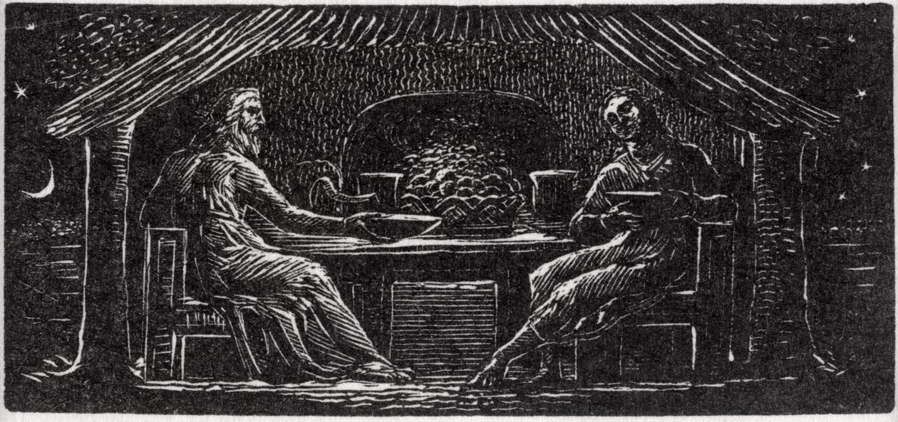 Thenot és Colinet együtt vacsorázik, illusztráció Dr. Thornton „The Pastorals of Vergil” című művéből alkotó: William Blake
