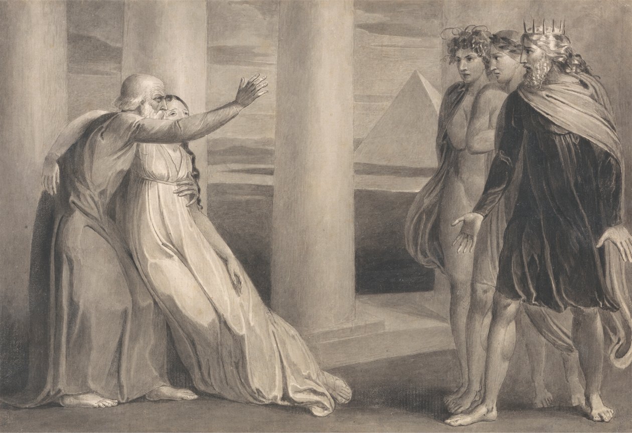 Tiriel támogatja a haldokló Myratanát és átkozta fiait alkotó: William Blake