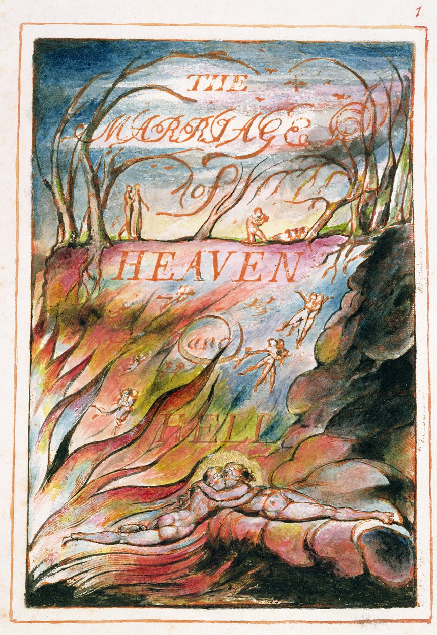 "A menny és a pokol házassága" címlapja, 1790-3 (domborműves rézkarc tollal és WC-vel befejezve) alkotó: William Blake