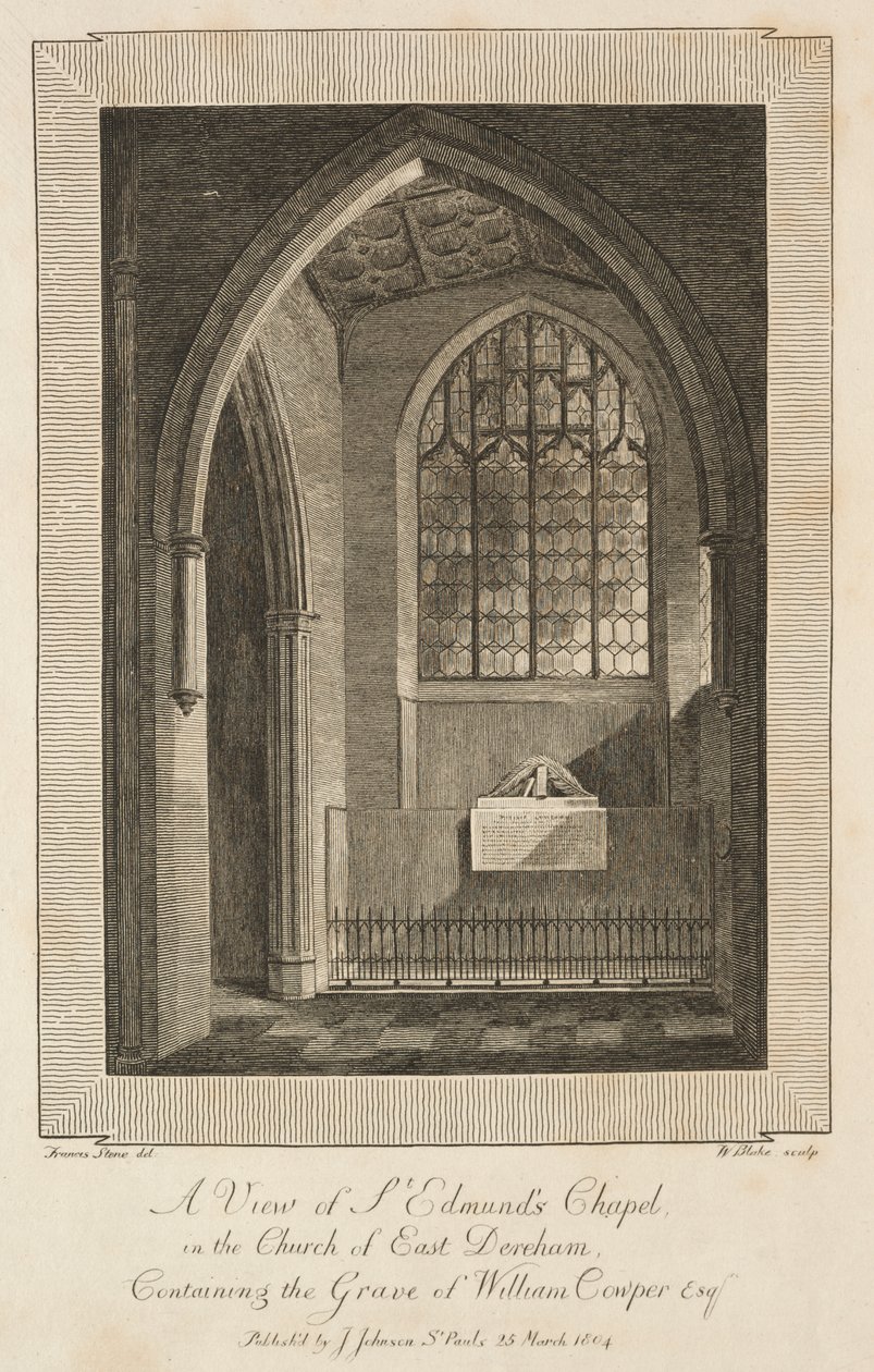 Kilátás az East Dereham templomban található St. Edmund kápolnára, amelyben William Cowper Esquire sírja található alkotó: William Blake