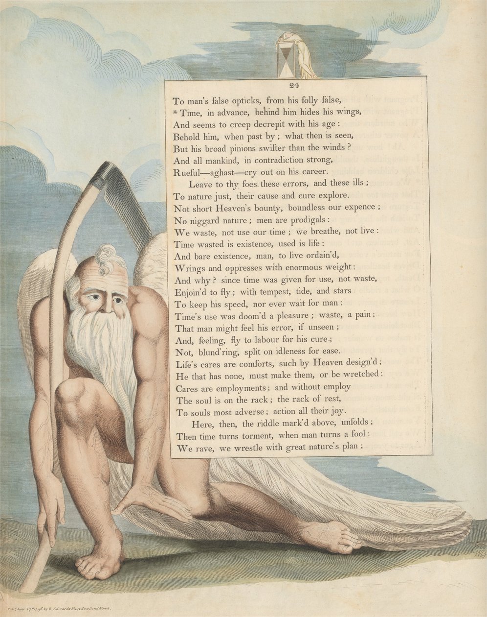 Young éjszakai gondolatai, 24. oldal, Idő, előre, mögötte elrejti a szárnyait alkotó: William Blake