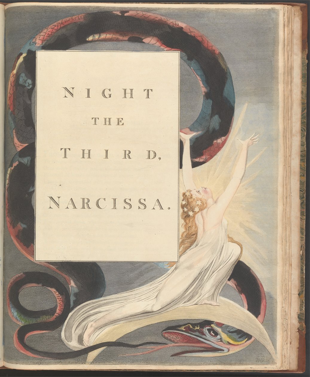 Young éjszakai gondolatai, 43. oldal, Harmadik éjszaka, Narcissa. alkotó: William Blake