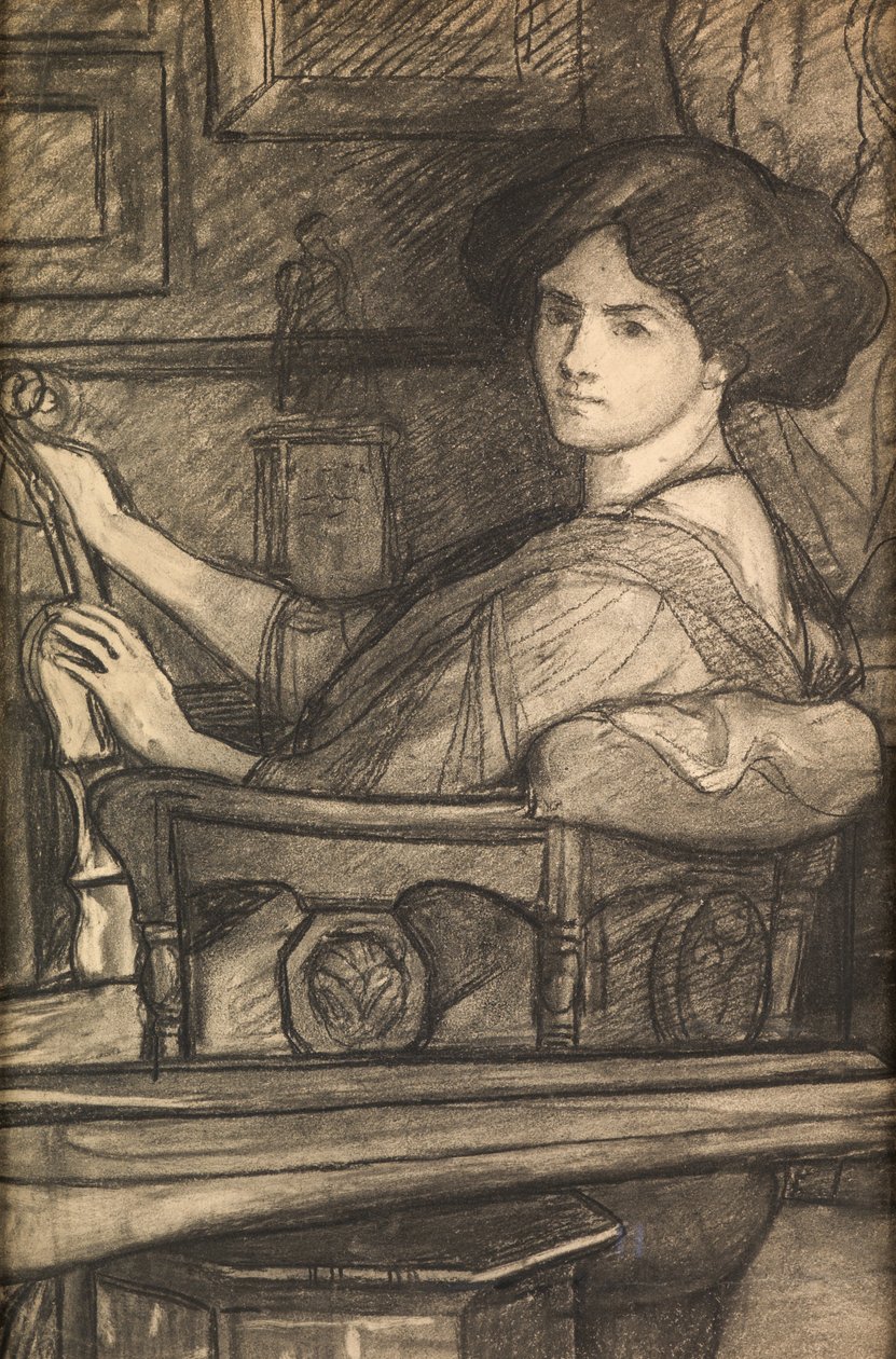 Léna, a művész lánya, hegedűvel (szén) alkotó: William Blake Richmond
