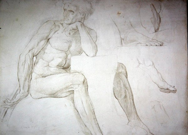 Férfi akttanulmányok (ceruza papíron) alkotó: William Blake Richmond
