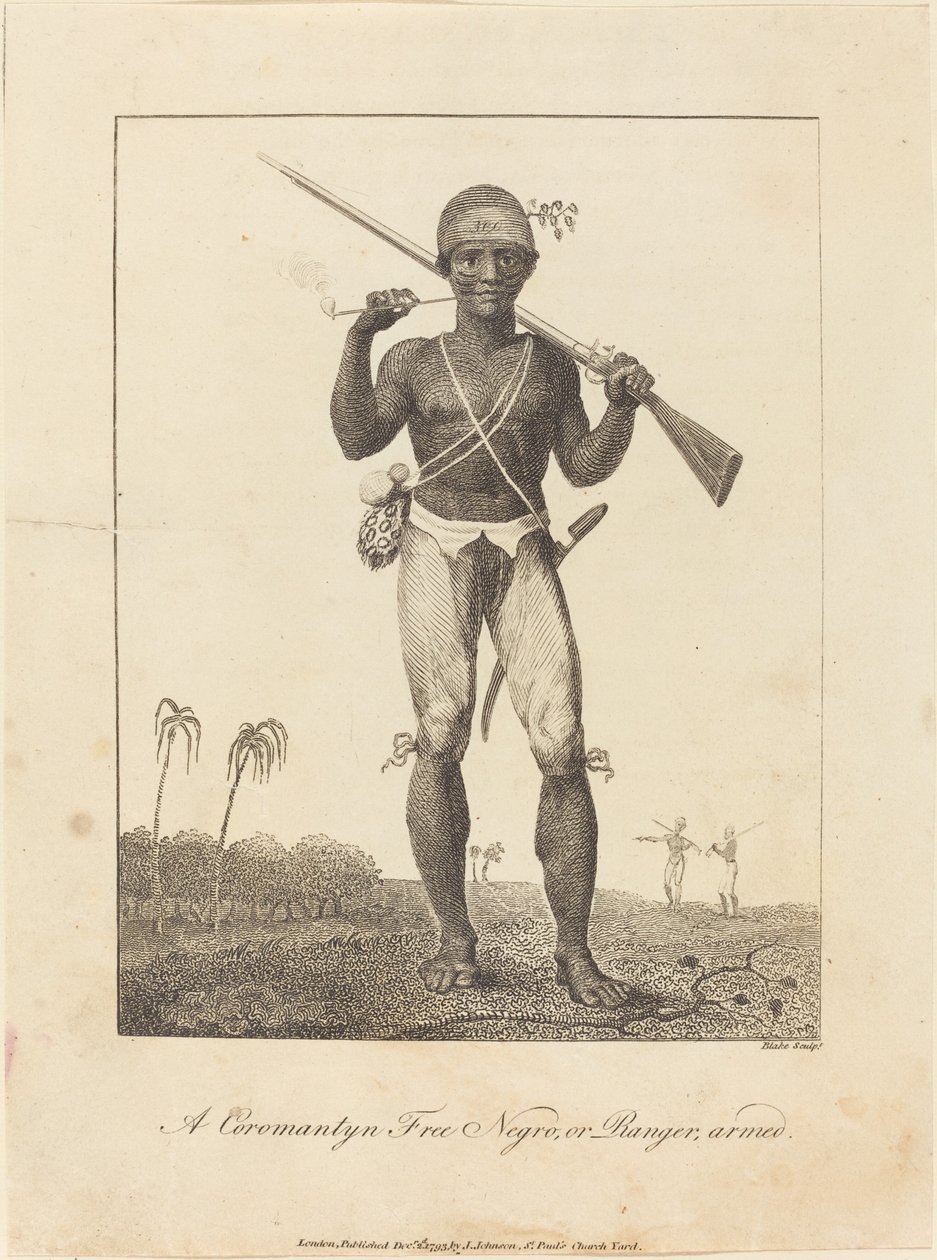 Egy Coromantyn szabad néger, vagy Ranger, felfegyverkezve alkotó: William Blake after John Gabriel Stedman