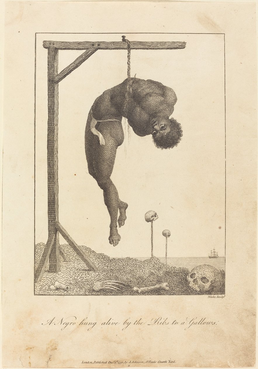 Egy néger élve lógott a Bordáknál egy Akasztófára alkotó: William Blake after John Gabriel Stedman