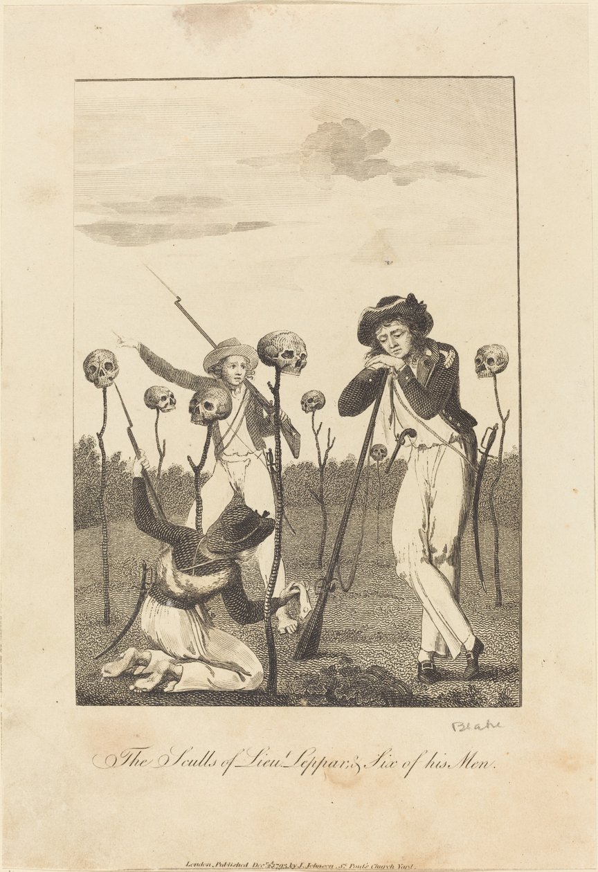 Leppar hadnagy koponyái és hat embere alkotó: William Blake after John Gabriel Stedman