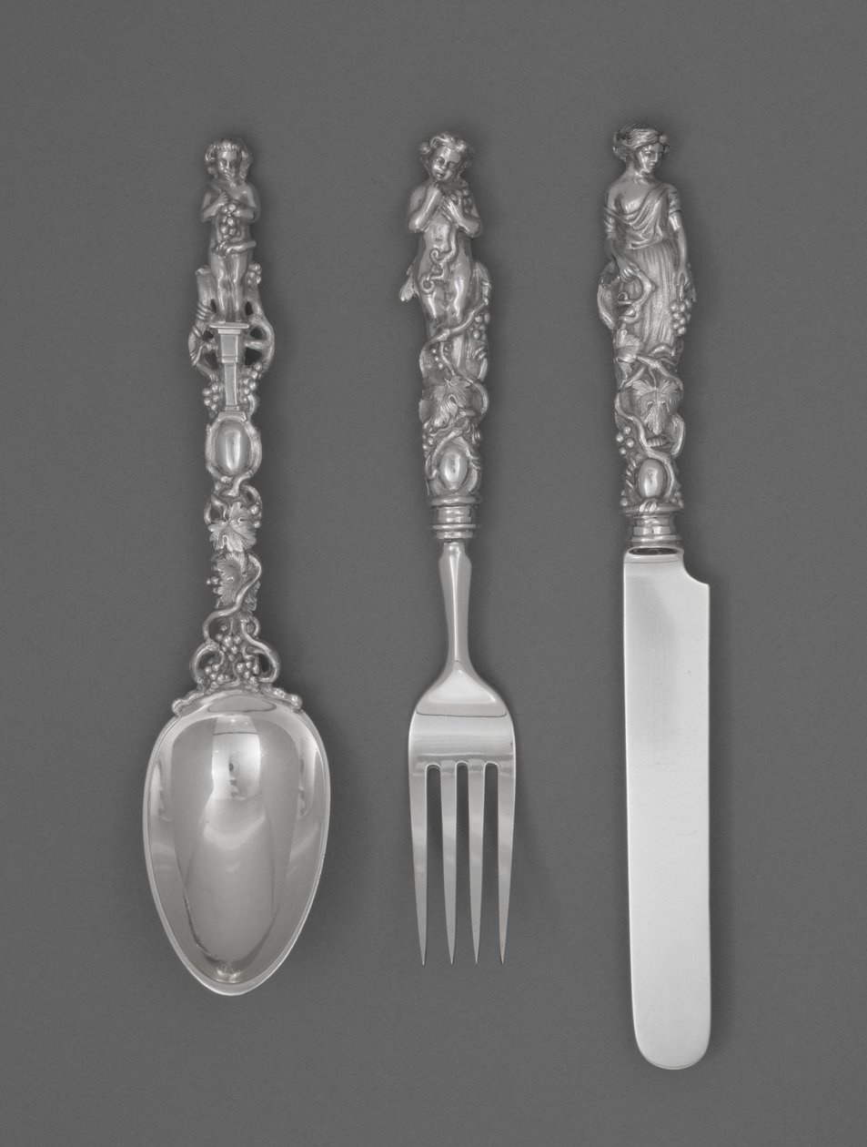 Gyermek evőeszközkészlet (kés, villa és kanál), c. 1865-1874 (ezüst) alkotó: William Bogert