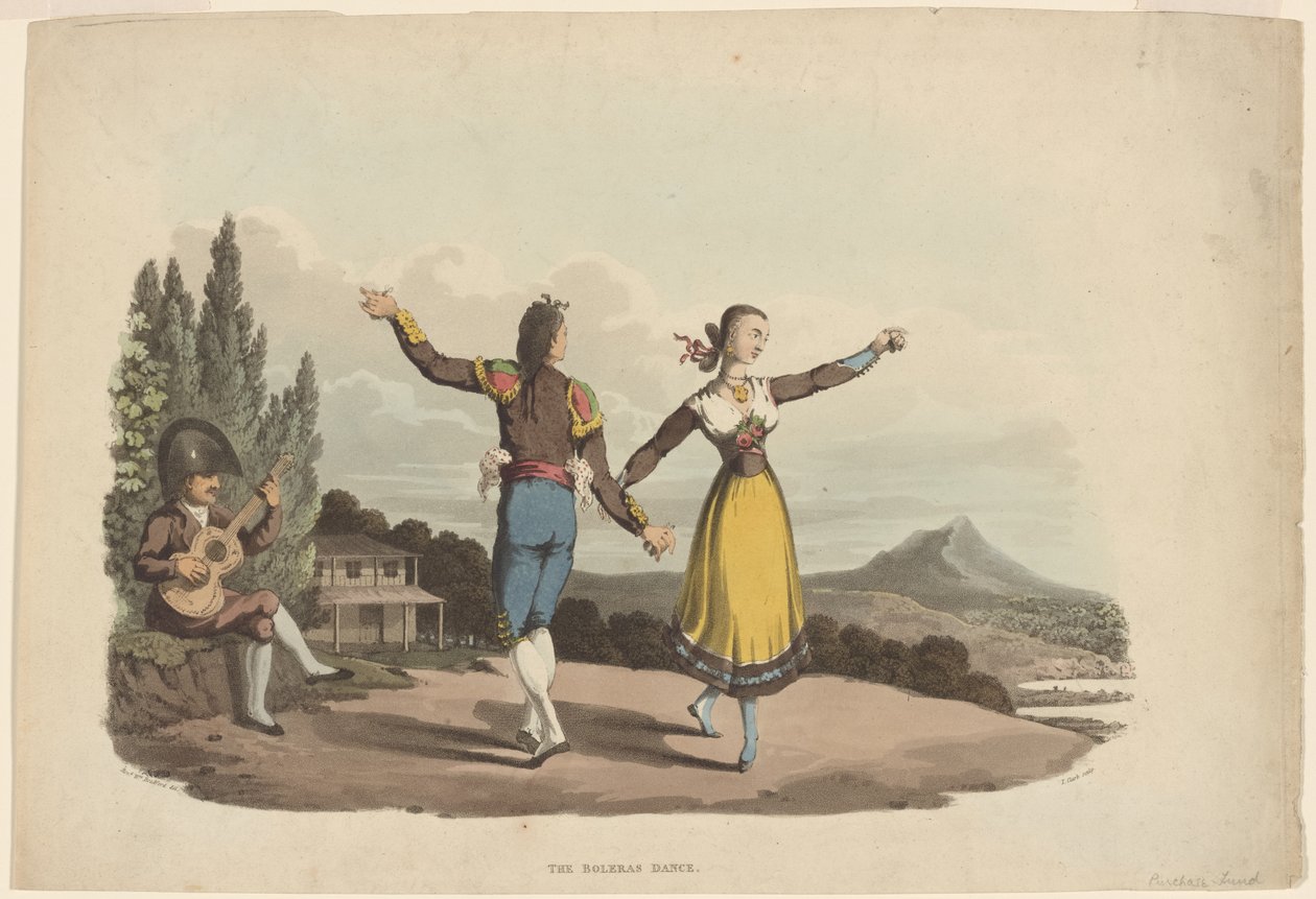 A Boleras Dance, John Heaviside Clark metszete, 1810-1919 alkotó: William Bradford