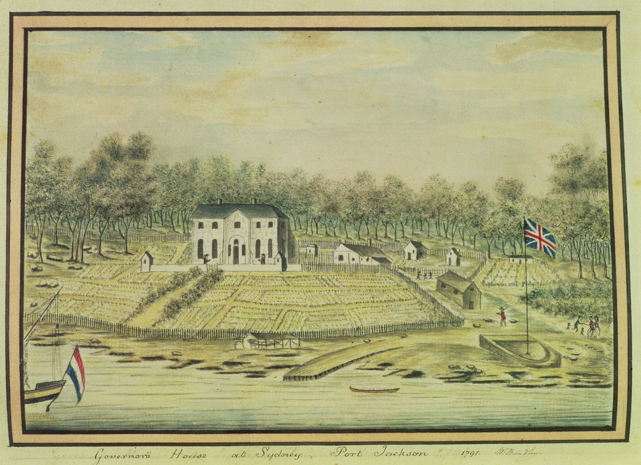 Kormányzóház Sydney-ben, Port Jackson, 1791 alkotó: William Bradley