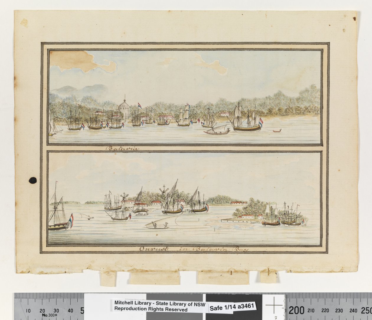 Opp. p. 292. „Batavia” és „Onrust in Batavia Bay”, 1802 körül (akvarell) alkotó: William Bradley