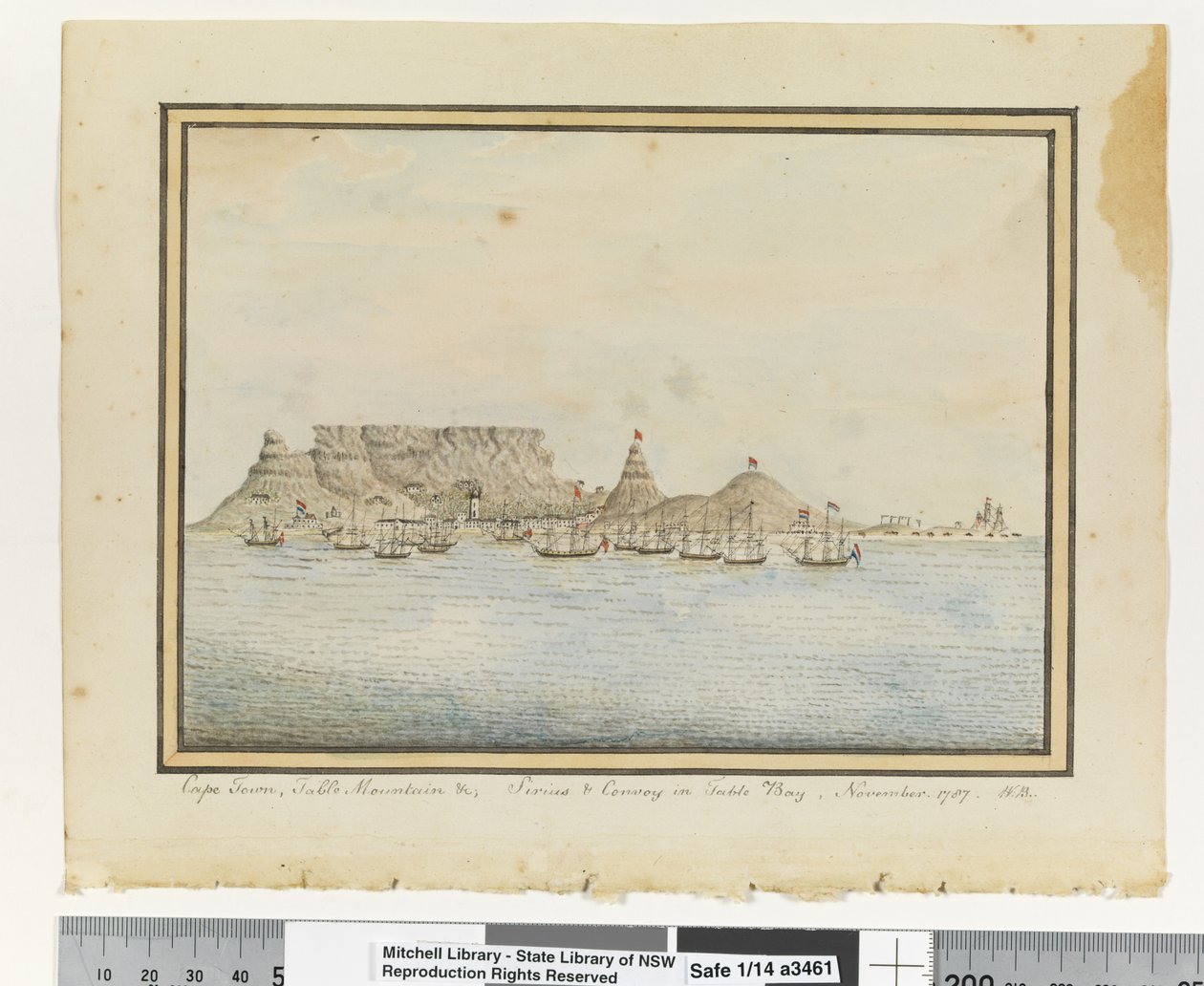 Opp. p. 46. `Fokváros, Asztalhegy stb. Sirius & Convoy a Table Bayben, november. 1787