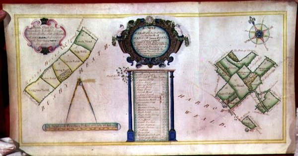 Archívum 2420 A Harrow plébániában található Mease Place Farm térképe, amely az oxfordi New College-hoz tartozik alkotó: William Brasier