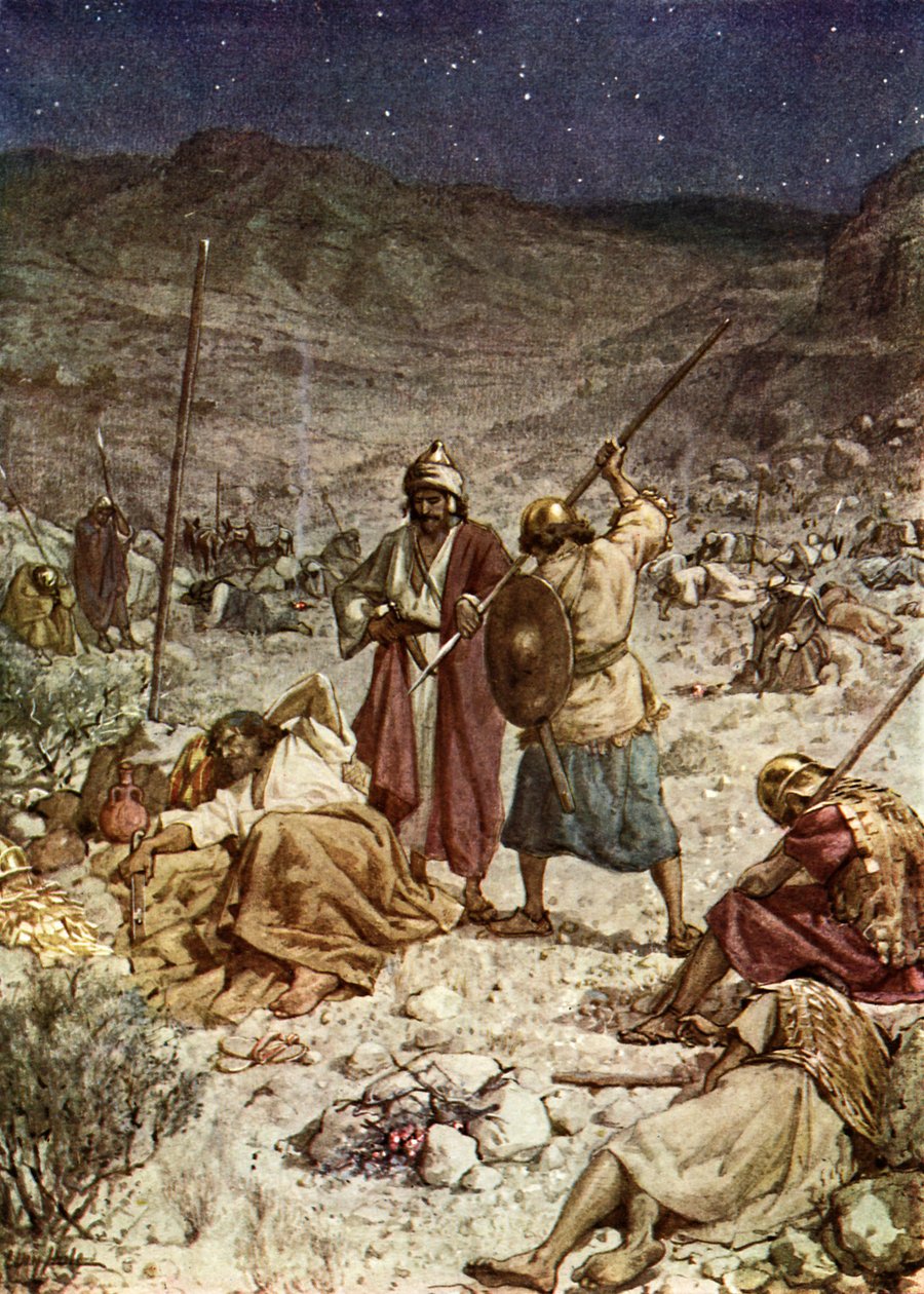 Dávid megkíméli Saul életét. - Biblia alkotó: William Brassey Hole