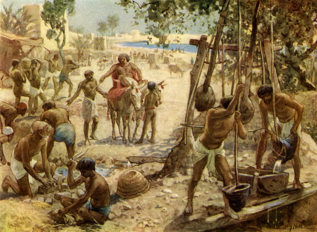 Téglát készítő izraeliták Egyiptomban. Exodus I. II:14 - Biblia alkotó: William Brassey Hole