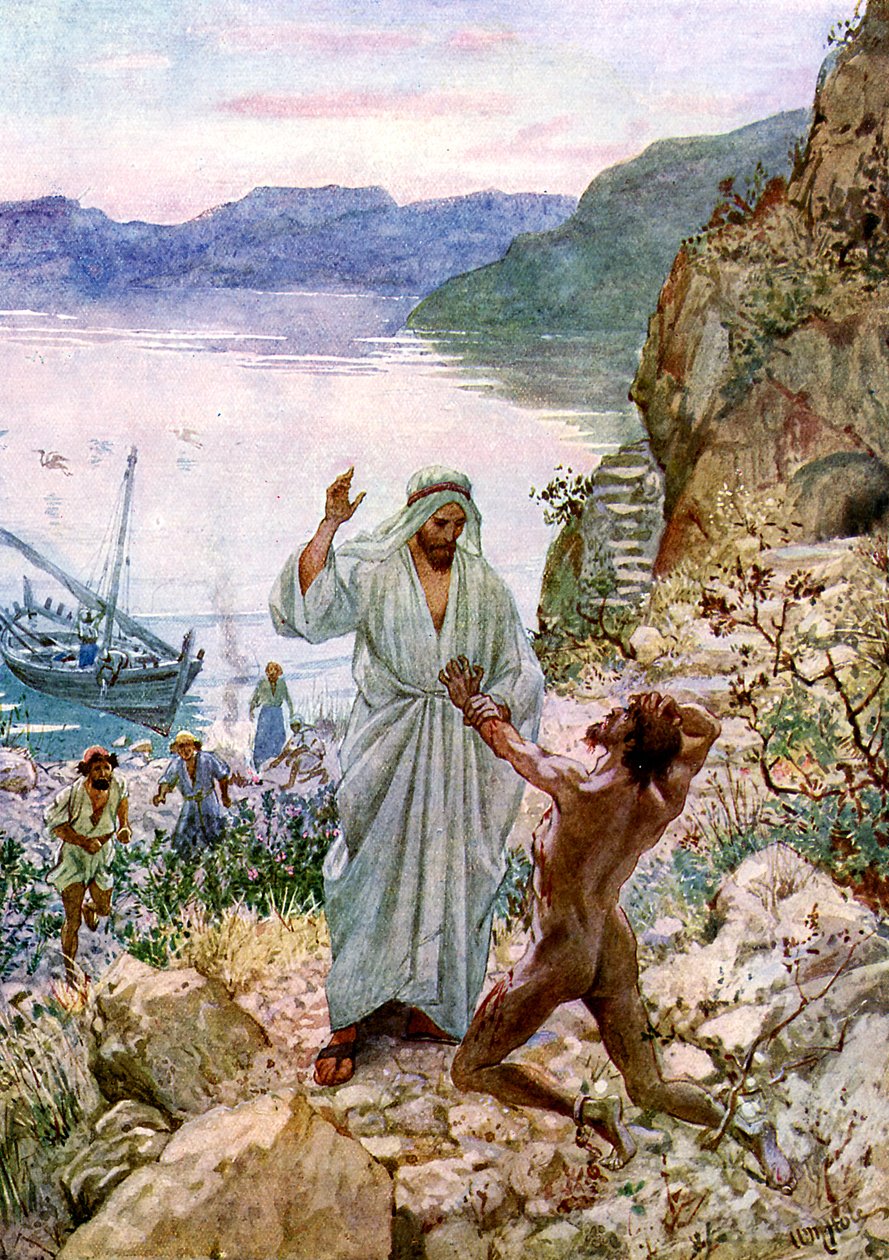 Jézus meggyógyítja a démonoktól megszállt embert - Biblia alkotó: William Brassey Hole