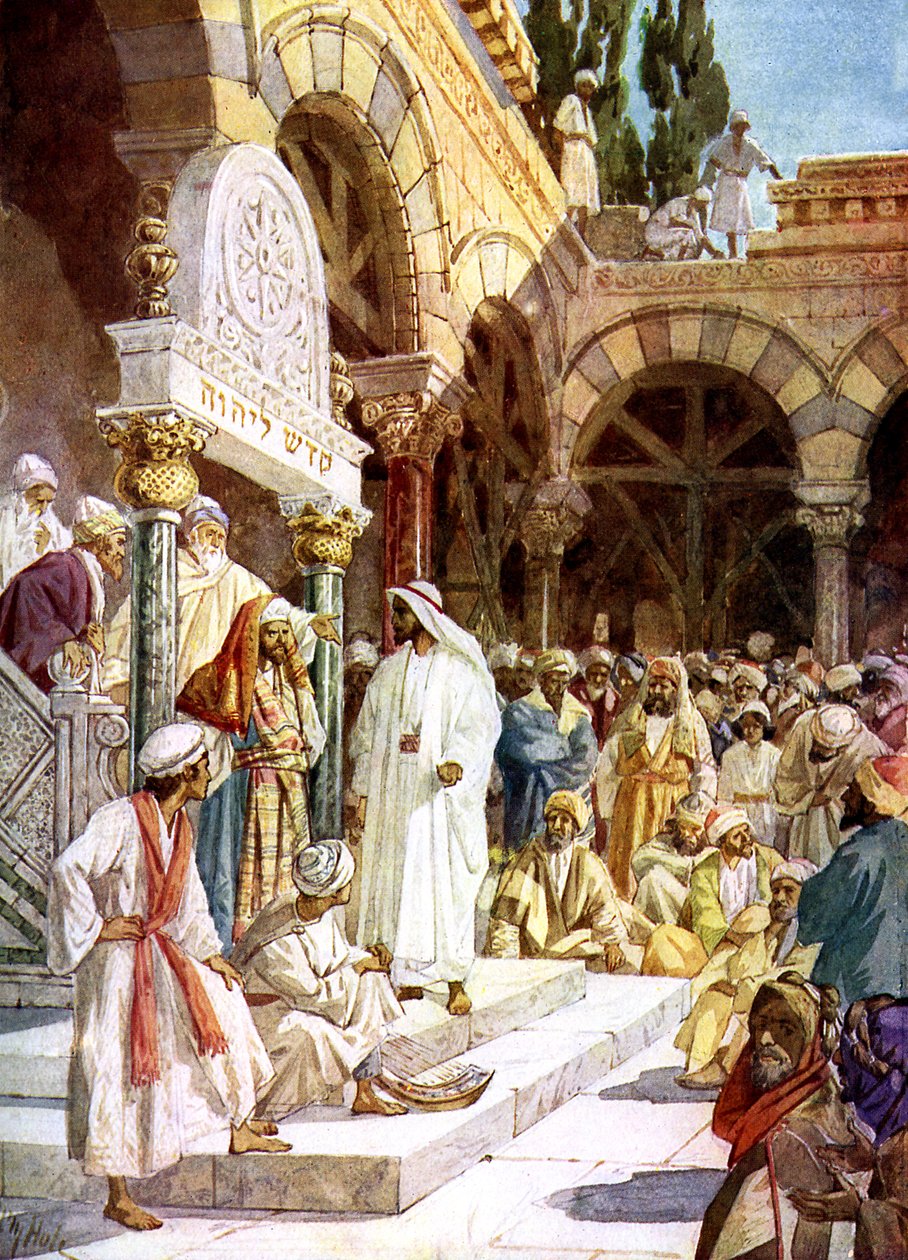 Jézust papok és írástudók kihívják – Biblia alkotó: William Brassey Hole