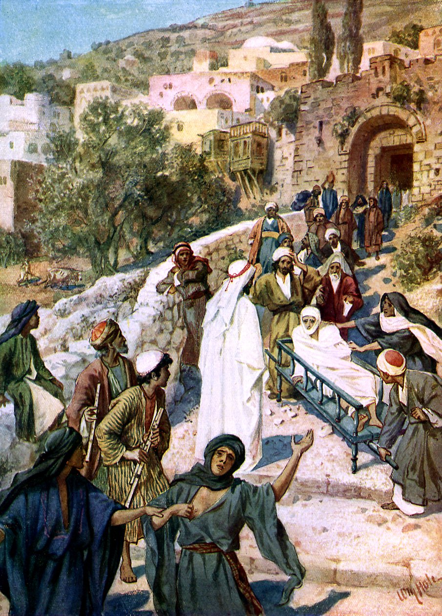 Jézus feltámasztja a naini özvegyasszony fiát - Biblia alkotó: William Brassey Hole