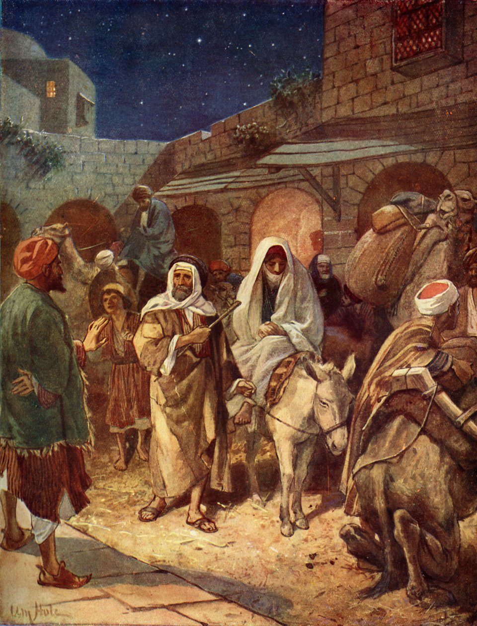 Mária és József betér Betlehembe - Biblia alkotó: William Brassey Hole
