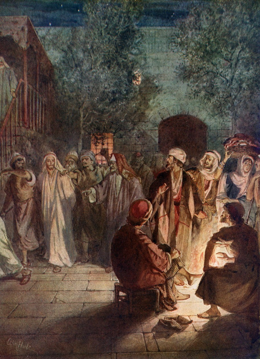 Péter harmadszor is tagadja, hogy ismerte Jézust – Biblia alkotó: William Brassey Hole