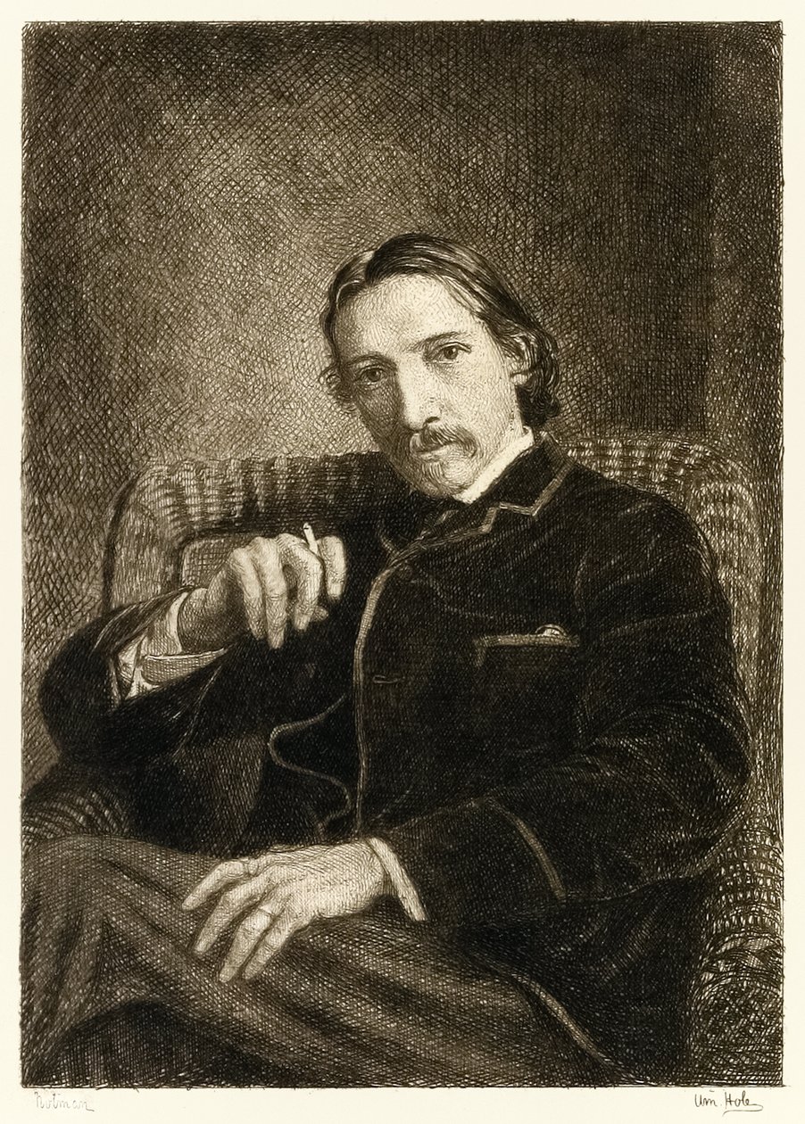 Robert Louis Stevenson (1850-1894) brit író, a Treasure Island, Elrabolva és Dr. Jekyll és Mr. Hyde különös esete című bestseller könyveiről ismert. Illusztráció: William Brassey Hole (1 alkotó: William Brassey Hole