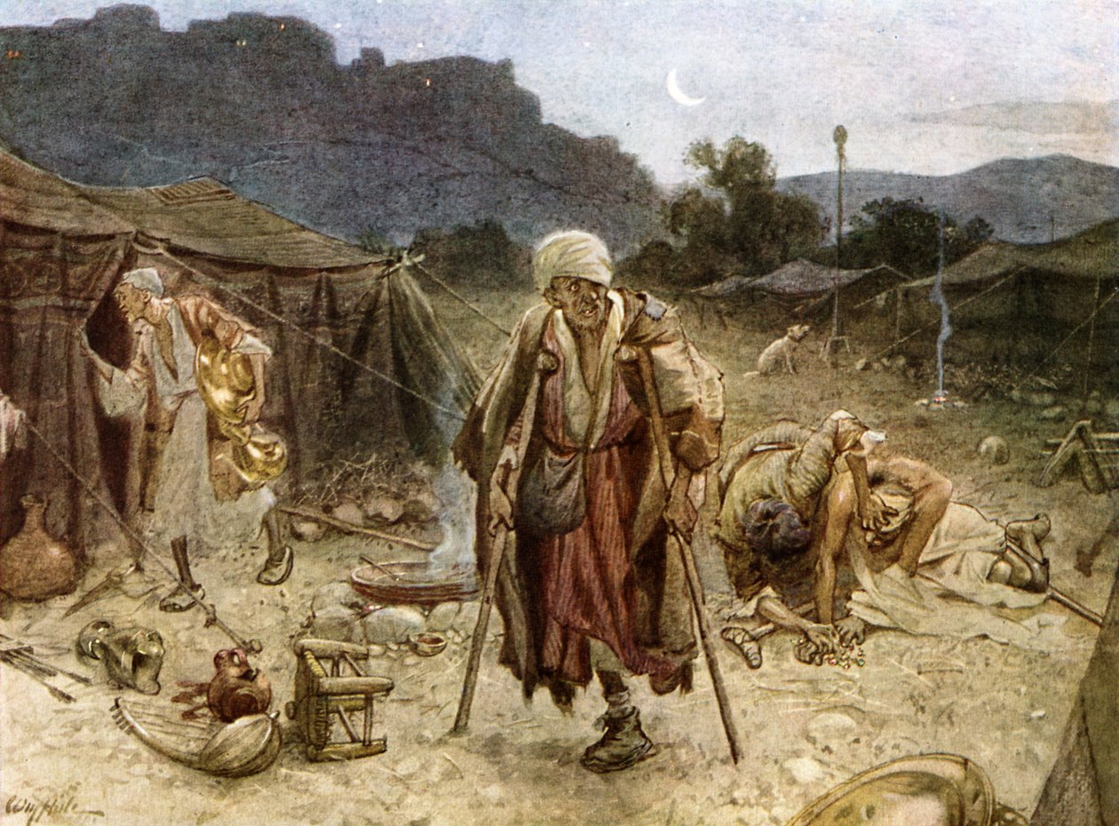A négy leprás kifosztja a szírek táborát. - Biblia alkotó: William Brassey Hole